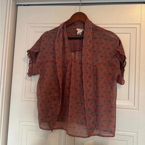 NATURAL LIFE Rust Floral Sheer Tie-Neck Blouse